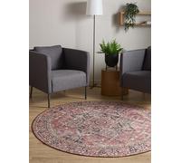 Interiyou Tapis Vintage Salon Gent - 160x160 Rond Multicolore/Beige - Design à Poils Courts pour Chambre, Bureau, Couloir - Lavable et Antidérapant - Motif Imprimé