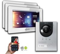 Interphone avec caméra Goliath IP 2 fils BUS argent 3 moniteurs : Boîtier en saillie : 7 pouces en blanc Boîtier de montage de la sonnette : Boîtier en saillie Sélection du moniteur : 7 pouces en blan