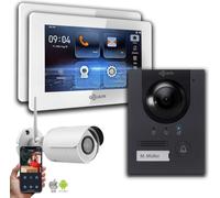 interphone BUS 2 fils | Anthracite 2x moniteurs 1x caméra IP : 7 pouces blanc : Boîte en saillie Couleur du moniteur : 7 pouces blanc Montage : Boîte en saillie