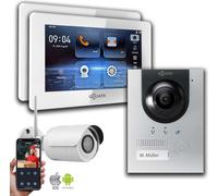 interphone BUS 2 fils | Argent 2x moniteurs 1x caméra IP : 7 pouces Blanc : Boîtier en saillie Couleur du moniteur : 7 pouces Blanc Montage : Boîtier en saillie