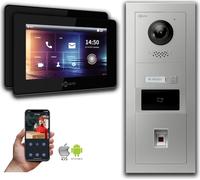 Interphone-portier avec caméra Goliath IP 2 fils 2-Monitor Fingerprint RFID : Boîte d'encastrement : 7 pouces en noir Boîte de montage de la sonnette : Boîte d'encastrement Sélection du moniteur : 7 p