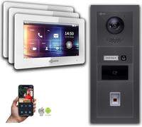 Interphone-portier avec caméra Goliath IP 2-fils 3-moniteur Fingerprint RFID Anthracite : 7 pouces en blanc : Boîte d'encastrement Sélection du moniteur : 7 pouces en blanc Boîte de montage de la sonn