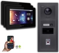 Interphone-portier avec caméra Goliath IP 2-fils 3-moniteur Fingerprint RFID Anthracite : Boîtier en saillie : 7 pouces en noir Boîtier de montage de la sonnette : Boîtier en saillie Sélection du moni