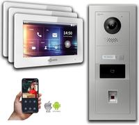 Interphone-portier avec caméra Goliath IP 2-fils 3-moniteur Fingerprint RFID : Boîtier en saillie : 7 pouces en blanc Boîtier de montage de la sonnette : Boîtier en saillie Sélection du moniteur : 7 p