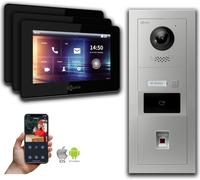 Interphone-portier avec caméra Goliath IP 2-fils 3-moniteur Fingerprint RFID : Boîtier en saillie : 7 pouces en noir Boîtier de montage de la sonnette : Boîtier en saillie Sélection du moniteur : 7 po