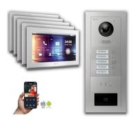 Interphone-portier Goliath IP Hybrid 5-Fam. RFID Affichage : Boîte d'encastrement : 10 pouces en blanc Boîte de montage de la sonnette : Boîte d'encastrement Sélection du moniteur : 10 pouces en blanc