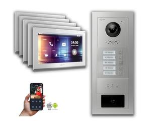 Interphone-portier Goliath IP Hybrid 5-Fam. RFID Affichage : Boîtier en saillie : 10 pouces en blanc Boîtier de montage de la sonnette : Boîtier en saillie Sélection du moniteur : 10 pouces en blanc