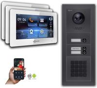 Interphone-portier vidéo BUS Goliath 2 fils : maison de 3 familles, code numérique, anthracite : Boîte de montage en saillie : 7 pouces en blanc Sélection du moniteur : 7 pouces en blanc Boîte de mont