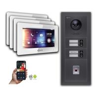 Interphone-portier vidéo BUS Goliath 2 fils : Maison de 4 familles, empreinte digitale, anthracite : Boîte de montage en saillie : 7 pouces en blanc Sélection du moniteur : 7 pouces en blanc Boîte de 