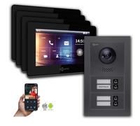 Interphone-portier vidéo BUS Goliath 2 fils : maison de 4 familles, Smartphone App, anthracite : Boîte de montage en saillie : 7 pouces en noir Sélection du moniteur : 7 pouces en noir Boîte de montag