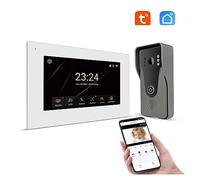 Interphone Sans Fil, Système d'interphone vidéo Tuya Smart Home 7 pouces écran tactile porte d'accès téléphone avec 1080P 110 ° caméra de sonnette filaire(H-R6-P356B-M503WA)