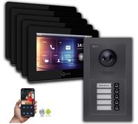 Interphone vidéo BUS Goliath 2 fils : Maison 5 familles, Smartphone App, Anthracite : Boîte d'encastrement : 7 pouces en noir Sélection du moniteur : 7 pouces en noir Boîte de montage de la sonnette :