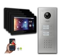 Interphone vidéo Goliath 2 fils BUS : 4 familles, code numérique, argent : Boîtier en saillie : 7 pouces en noir Sélection du moniteur : 7 pouces en noir Boîtier de montage de la sonnette : Boîtier en