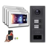 Interphone vidéo Goliath 2 fils BUS : 4 maisons familiales, RFID, affichage, anthracite : Boîte de montage en saillie : 7 pouces en blanc Sélection du moniteur : 7 pouces en blanc Boîte de montage de 