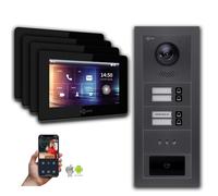 Interphone vidéo Goliath 2 fils BUS : 4 maisons familiales, RFID, affichage, anthracite : Boîte de montage en saillie : 7 pouces en noir Sélection du moniteur : 7 pouces en noir Boîte de montage de la