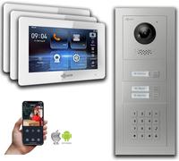 Interphone vidéo Goliath 2 fils BUS : maison de 3 familles, code numérique, argent : 7 pouces en blanc : Boîte d'encastrement Sélection du moniteur : 7 pouces en blanc Boîte de montage de la sonnette 