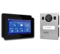 Interphone vidéo GOLIATH Basic, FullHD, App, angle de vision 150°, 1 famille, argent/noir, montage encastré, 2 postes intérieurs, AV-BLS-08U