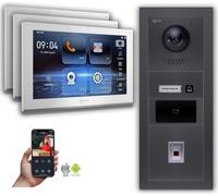 Interphone vidéo Goliath IP 10 pouces avec lecteur d'empreintes digitales et RFID, couleur anthracite : 3 moniteurs : 10 pouces, blanc : boîtier encastré Nombre de moniteurs : 3 moniteurs Couleur du m
