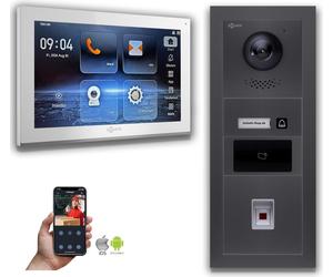 Interphone vidéo Goliath IP 10 pouces avec lecteur d'empreintes digitales et RFID, couleur anthracite : 1 moniteur : 10 pouces, blanc : boîtier en saillie Nombre de moniteurs : 1 moniteur Couleur du m