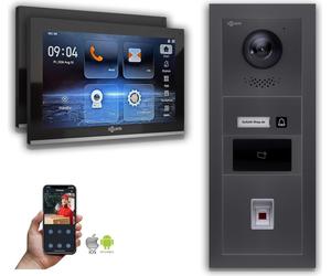 Interphone vidéo Goliath IP 10 pouces avec lecteur d'empreintes digitales et RFID, couleur anthracite : 2 moniteurs : 10 pouces, noir : boîtier en saillie Nombre de moniteurs : 2 moniteurs Couleur du 