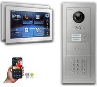 Interphone vidéo Goliath IP : 10 pouces, maison bifamiliale, code numérique, écran, argent : 10 pouces, blanc : 4 ports POE : prise en saillie, raccordement : prise en saillie 4 ports POE, couleur de