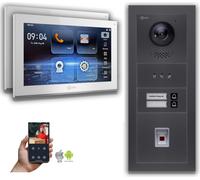 Interphone vidéo Goliath IP : 10 pouces, maison bifamiliale, reconnaissance d'empreintes digitales, écran, anthracite : 10 pouces, blanc : 4 ports POE : raccordement par boîtier encastré : 4 ports POE