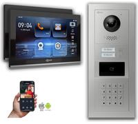 Interphone vidéo Goliath IP : 10 pouces, maison bifamiliale, RFID, code numérique, argent : 10 pouces noir : POE 4 ports : raccordement par boîtier encastré : POE 4 ports Couleur de l'écran : 10 pouce