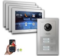 Interphone vidéo Goliath IP : 10 pouces, maison de 4 logements, application pour smartphone, argent : 10 pouces, blanc : boîtier encastré, couleur de l'écran : 10 pouces, blanc, montage : boîtier enca