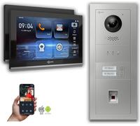 Interphone vidéo Goliath IP : 10 pouces pour maison bifamiliale, reconnaissance d'empreintes digitales, écran, argent : 10 pouces noir : 4 ports POE : raccordement par boîtier encastré : 4 ports POE C