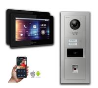 Interphone vidéo Goliath IP 2-fam. 7-pouces Fingerprint RFID : Boîtier en saillie : 7 pouces en noir : 4 POE (standard) sonnette de porte