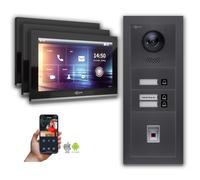 Interphone vidéo Goliath IP 3-Fam. Fingerprint Anthracite : 10 pouces en noir : Boîtier en saillie : 4 POE (standard) sonnette de porte