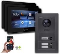 Interphone vidéo Goliath IP : 7 pouces 3-family house, Smartphone App, Anthracite : Boîte d'encastrement : 7 pouces en noir Sélection du moniteur : 7 pouces en noir Boîte de montage de la sonnette : B