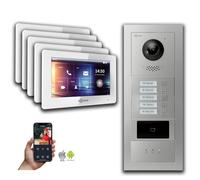 Interphone vidéo Goliath IP : 7 pouces, maison de 5 pièces, RFID, écran, argent : 7 pouces, blanc : boîtier en saillie, couleur de l'écran : 7 pouces, blanc, montage : boîtier en saillie