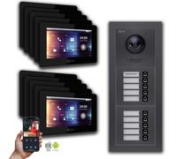Interphone vidéo Goliath IP : 7 pouces, pour maison de 10 personnes, application pour smartphone, anthracite : 7 pouces, noir : boîtier encastré, écran couleur : 7 pouces, noir, montage : boîtier enca