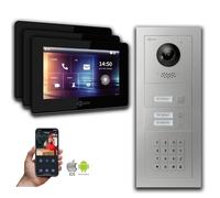 Interphone vidéo Goliath IP : 7 pouces pour maison de 3 logements, code numérique, argent : 7 pouces noir : 4 ports POE : raccordement par boîtier encastré : 4 ports POE Couleur de l'écran : 7 pouces 