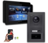 Interphone vidéo Goliath IP avec caméra 7 pouces, RFID, anthracite : 2 moniteurs : 7 pouces, noir : boîtier en saillie Nombre de moniteurs : 2 moniteurs Couleur du moniteur : 7 pouces, noir Montage : 