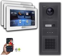 Interphone vidéo Goliath IP avec caméra, écran 7 pouces à code numérique, couleur anthracite : 3 moniteurs : 7 pouces, blanc : boîtier en saillie, nombre de moniteurs : 3, couleur du moniteur : 7 pouc
