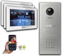 Interphone vidéo Goliath IP avec caméra, écran 7 pouces et clavier à code, couleur argent : 3 moniteurs : 7 pouces, couleur blanche : boîtier en saillie Nombre de moniteurs : 3 moniteurs Couleur des m