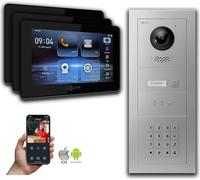 Interphone vidéo Goliath IP avec caméra, écran 7 pouces et clavier à code, couleur argent : 3 moniteurs : 7 pouces, couleur noir : boîtier en saillie Nombre de moniteurs : 3 moniteurs Couleur du monit