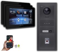 Interphone vidéo Goliath IP avec caméra, écran tactile 7 pouces et lecteur d'empreintes digitales, couleur anthracite : 3 moniteurs : 7 pouces, noir : boîtier encastré Nombre de moniteurs : 3 moniteur