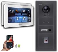 Interphone vidéo Goliath IP avec caméra, écran tactile 7 pouces et lecteur d'empreintes digitales, couleur anthracite : 2 moniteurs : 7 pouces, blanc : boîtier en saillie, nombre de moniteurs : 2, cou