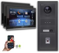 Interphone vidéo Goliath IP avec caméra, écran tactile de 10 pouces et lecteur d'empreintes digitales, couleur anthracite : 3 moniteurs : 10 pouces, noir : boîtier encastré Nombre de moniteurs : 3 mon