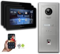 Interphone vidéo Goliath IP avec écran tactile d'empreintes digitales 7 pouces, couleur argent : 3 moniteurs : 7 pouces, couleur noir : boîtier encastré Nombre de moniteurs : 3 moniteurs Couleur du mo
