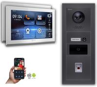 Interphone vidéo Goliath IP avec lecteur d'empreintes digitales RFID 10 pouces, couleur anthracite : 2 moniteurs : 10 pouces, blanc : boîtier encastré Nombre de moniteurs : 2 moniteurs Couleur du moni