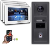 Interphone vidéo Goliath IP avec lecteur d'empreintes digitales RFID 7 pouces, couleur anthracite : 3 moniteurs : 7 pouces, couleur blanche : boîtier en saillie Nombre de moniteurs : 3 moniteurs Coule