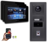 Interphone vidéo Goliath IP avec lecteur d'empreintes digitales RFID 7 pouces, couleur anthracite : 3 moniteurs : 7 pouces, noir : boîtier en saillie Nombre de moniteurs : 3 moniteurs Couleur du monit