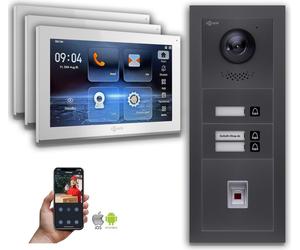 Interphone vidéo IP Goliath : 10 pouces, maison pour 3 familles, empreinte digitale, anthracite : 10 pouces, blanc : 4 ports POE : raccordement par boîtier encastré : 4 ports POE Couleur de l'écran : 
