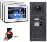 Interphone vidéo IP Goliath : 7 pouces, maison de 3 logements, modèle standard, écran, anthracite : 7 pouces, blanc : 4 ports POE : raccordement en saillie : 4 ports POE Couleur de l'écran : 7 pouces,