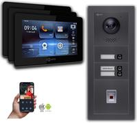 Interphone vidéo IP Goliath : 7 pouces, maison de 3 logements, reconnaissance d'empreintes digitales, anthracite : 7 pouces, noir : 4 ports POE : raccordement par boîtier encastré : 4 ports POE Couleu