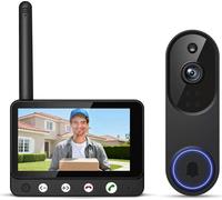 Interphone vidéo sans fil ZELURXX, caméra HD pour sonnette, vision nocturne, 1080p, 2 MP,via application, sans fil, avec batterie, surveillance à distance, noir